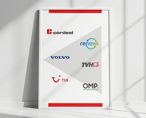 Logos of clients such as TUI, JBC, and Renewi, who rely on TriFinance’s expertise in controlling, bookkeeping, and financial management.